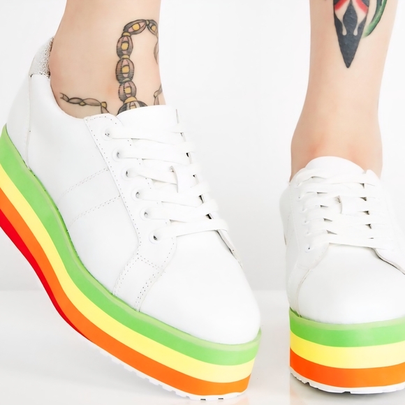 Very Volatile White Sneakers with Rainbow Platform - Picture 1 of 12
